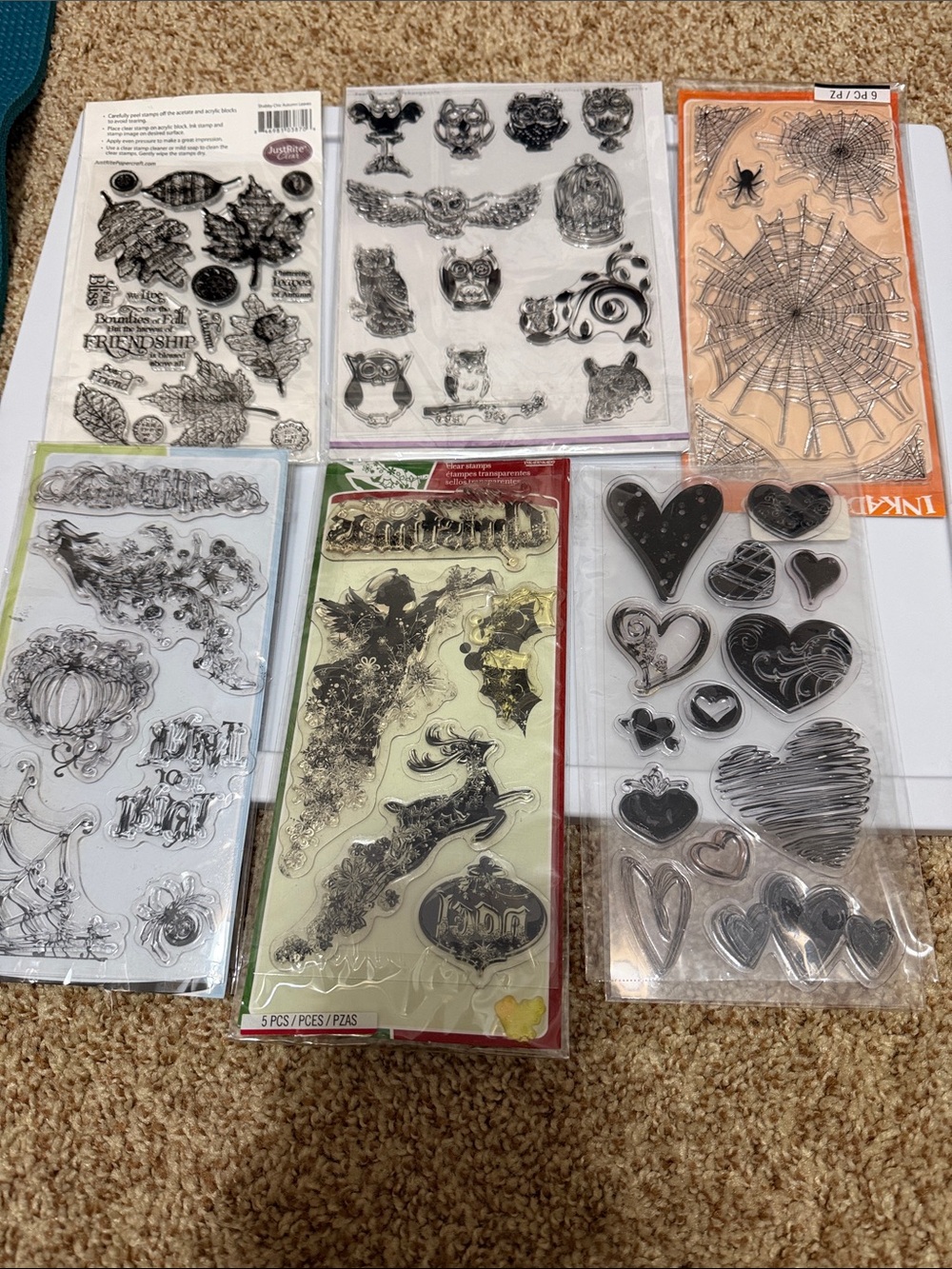 6 Seasonal Clear Craft Stamp Sheets - Black and Clear Accent Designs
